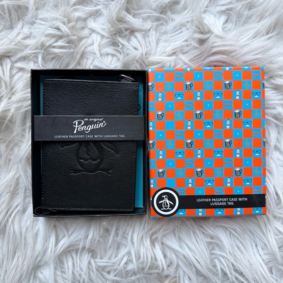 Original Penguin Other - NWT Original Penguin Black Leather Passport Case with Luggage Tag